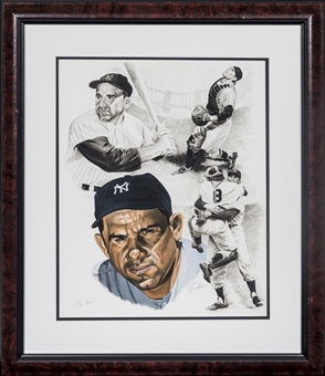 Yogi Berra Signed Litho Artwork by Artist Ken Branch in 25x30 Framed Display (JSA)